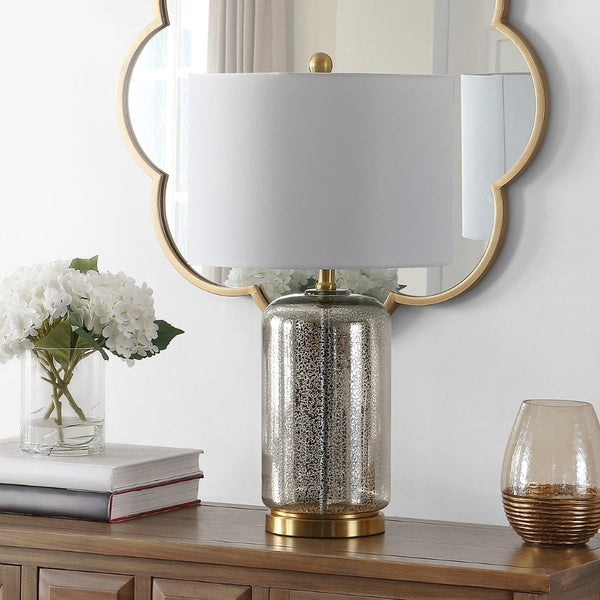 Safavieh NOVAH, Elegant Glass Table Lamp with Curved Design for Living Rooms, Bedrooms, and Home Offices Silver TBL4283A