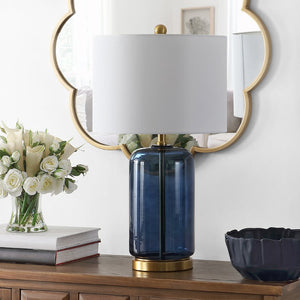 Safavieh NOVAH, Elegant Glass Table Lamp with Curved Design for Living Rooms, Bedrooms, and Home Offices Blue TBL4283B