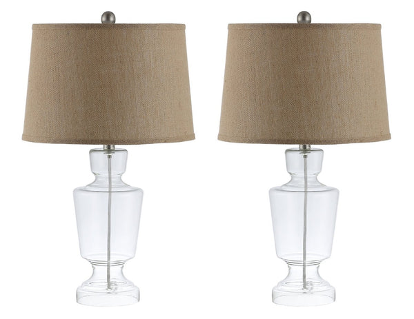 Safavieh AMBY, Elegant 25.5 Inch Glass Table Lamp Set of 2 with Natural Shade for Modern Home Decor TBL4287A-SET2
