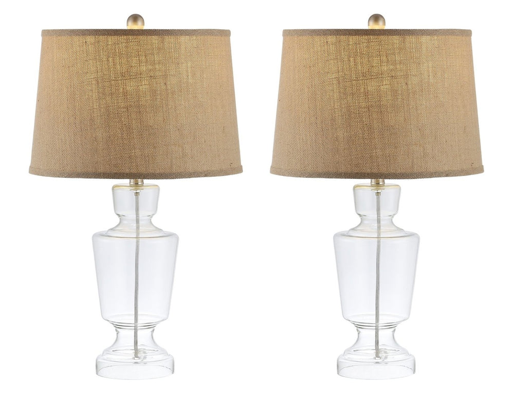 Safavieh AMBY, Elegant 25.5 Inch Glass Table Lamp Set of 2 with Natural Shade for Modern Home Decor TBL4287A-SET2