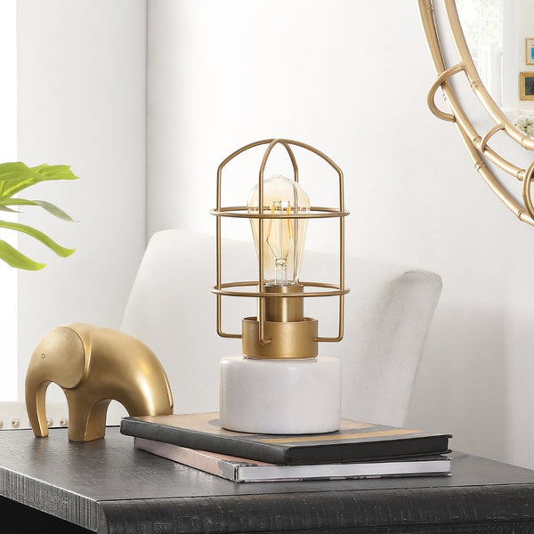 Safavieh SADAF, Elegant 10.5-Inch Brass & White Table Lamp with Marble Base for Chic Home Lighting Solutions TBL4292A