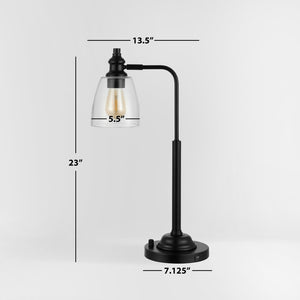 Safavieh RINO, Sleek 23-Inch Black Metal Table Lamp with USB Port for Modern Spaces & Effortless Charging TBL4294A