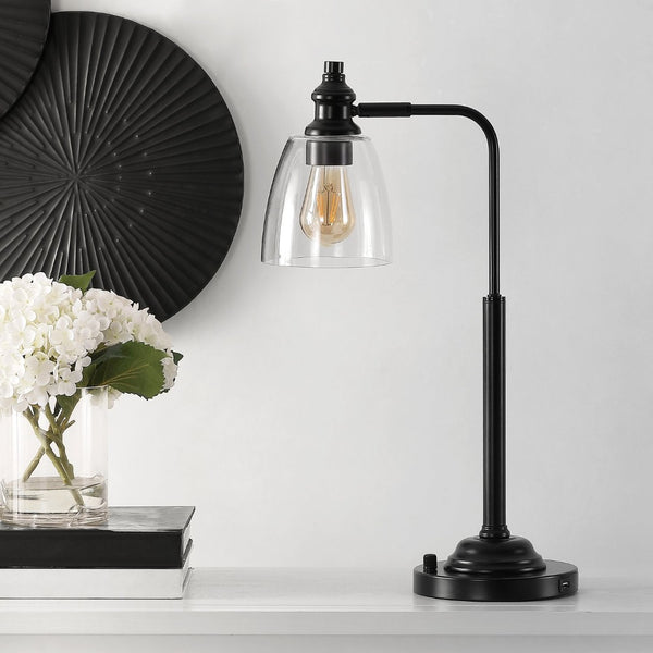Safavieh RINO, Sleek 23-Inch Black Metal Table Lamp with USB Port for Modern Spaces & Effortless Charging TBL4294A