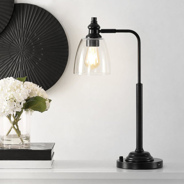 Safavieh RINO, Sleek 23-Inch Black Metal Table Lamp with USB Port for Modern Spaces & Effortless Charging TBL4294A