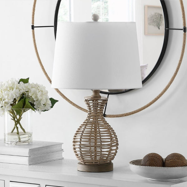 Safavieh FLORA, 24-Inch Natural Rattan Table Lamp - Coastal & Bohemian Style Lighting for Home Decor TBL4295A