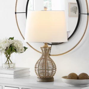 Safavieh FLORA, 24-Inch Natural Rattan Table Lamp - Coastal & Bohemian Style Lighting for Home Decor TBL4295A