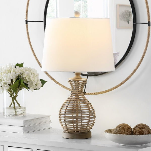 Safavieh FLORA, 24-Inch Natural Rattan Table Lamp - Coastal & Bohemian Style Lighting for Home Decor TBL4295A