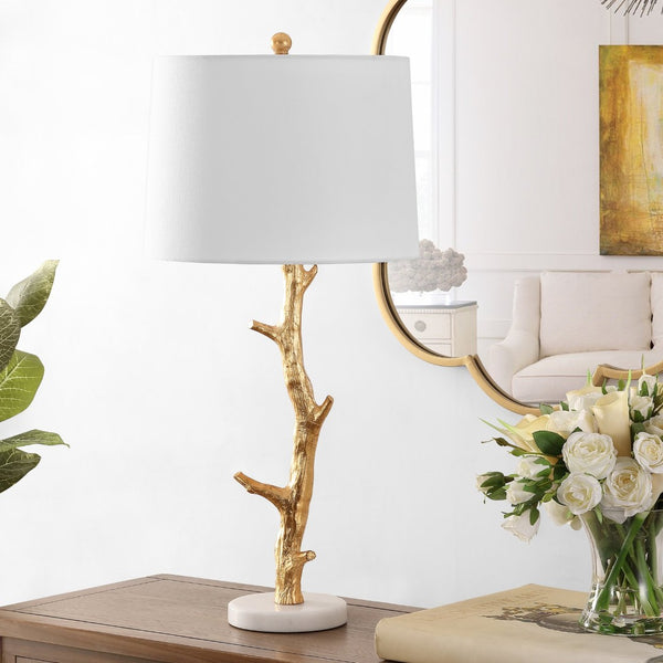 Safavieh OLENNA, 29.5-Inch Gold & White Polyresin Table Lamp - Elegant Accent for Modern & Traditional Decor TBL4298A