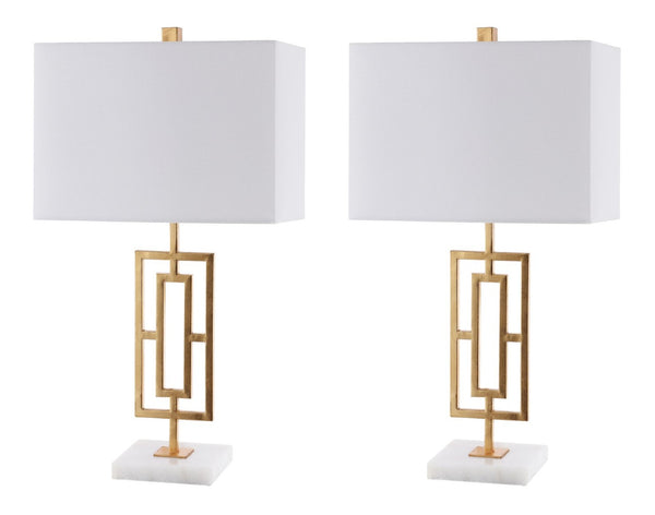 Safavieh YARA, Elegant Gold & White Metal Table Lamp Set of 2 - Modern Minimalist Lighting for Any Room TBL4299A-SET2