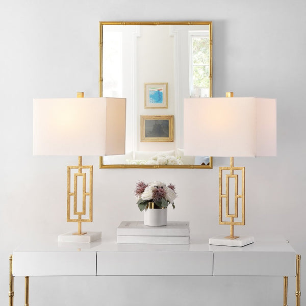 Safavieh YARA, Elegant Gold & White Metal Table Lamp Set of 2 - Modern Minimalist Lighting for Any Room TBL4299A-SET2