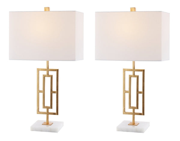 Safavieh YARA, Elegant Gold & White Metal Table Lamp Set of 2 - Modern Minimalist Lighting for Any Room TBL4299A-SET2