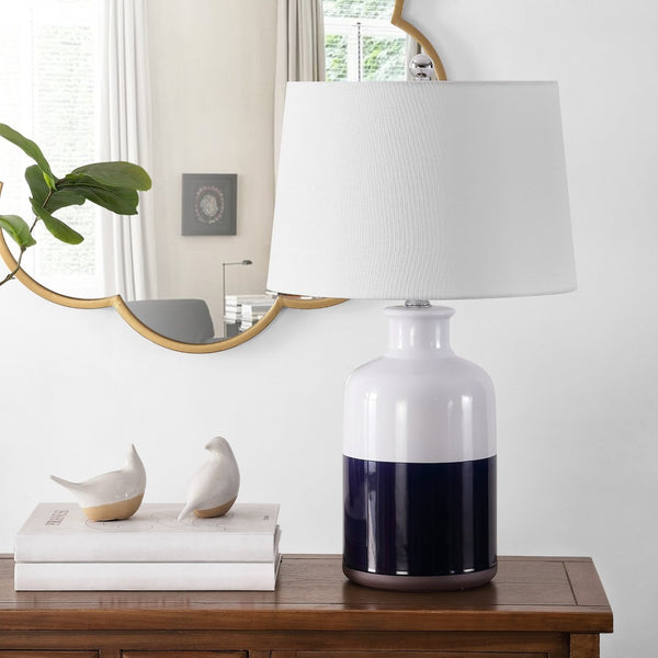 Safavieh DANI, 25.5-Inch White and Navy Blue Ceramic Table Lamp - Modern Accent for Stylish Home Decor TBL4304A