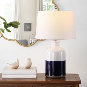 Safavieh DANI, 25.5-Inch White and Navy Blue Ceramic Table Lamp - Modern Accent for Stylish Home Decor TBL4304A