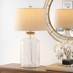 Safavieh CADEN, Modern Clear Glass Table Lamp Set of 2 - 27.5 Inch Tall, Elegant Design for Any Room TBL4308A-SET2