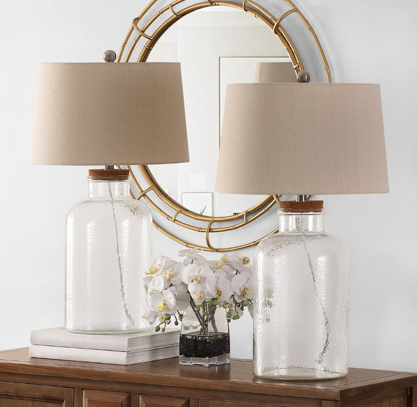Safavieh CADEN, Modern Clear Glass Table Lamp Set of 2 - 27.5 Inch Tall, Elegant Design for Any Room TBL4308A-SET2