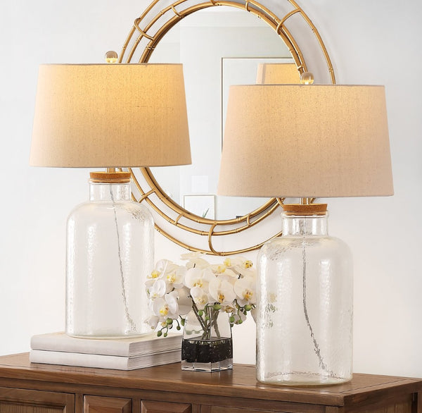 Safavieh CADEN, Modern Clear Glass Table Lamp Set of 2 - 27.5 Inch Tall, Elegant Design for Any Room TBL4308A-SET2