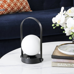 Safavieh MEIRA, 10-Inch Rechargeable LED Table Lamp - Stylish Matte Black Iron & Glass for Modern Spaces TBL4314A