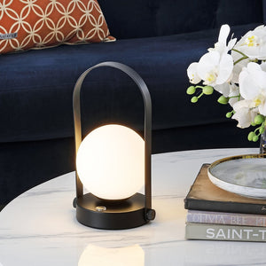Safavieh MEIRA, 10-Inch Rechargeable LED Table Lamp - Stylish Matte Black Iron & Glass for Modern Spaces TBL4314A
