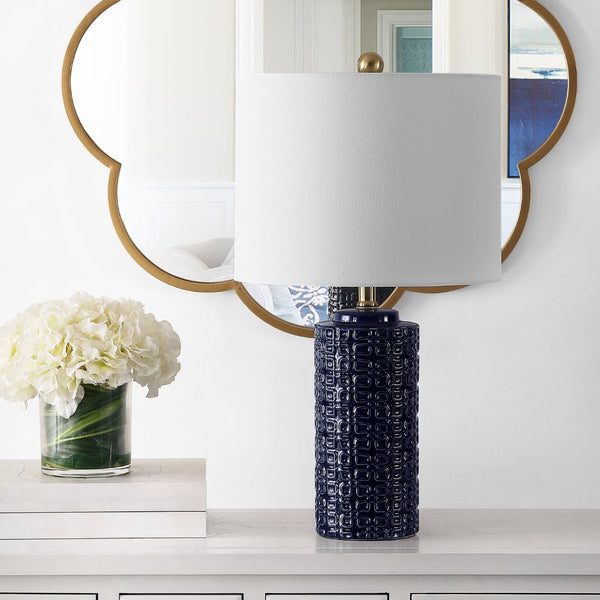 Safavieh ARTEF, Elegant Ceramic Table Lamp Set of 2 - 24-Inch Modern Design for Stylish Home Lighting Navy Blue TBL4338B-SET2