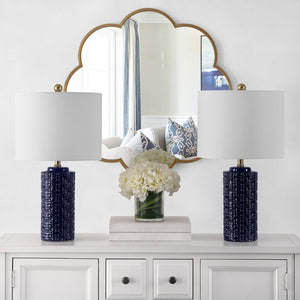 Safavieh ARTEF, Elegant Ceramic Table Lamp Set of 2 - 24-Inch Modern Design for Stylish Home Lighting Navy Blue TBL4338B-SET2