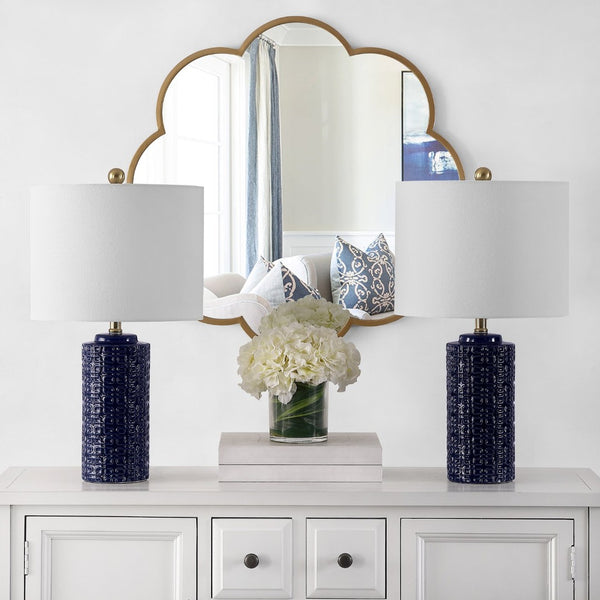 Safavieh ARTEF, Elegant Ceramic Table Lamp Set of 2 - 24-Inch Modern Design for Stylish Home Lighting Navy Blue TBL4338B-SET2