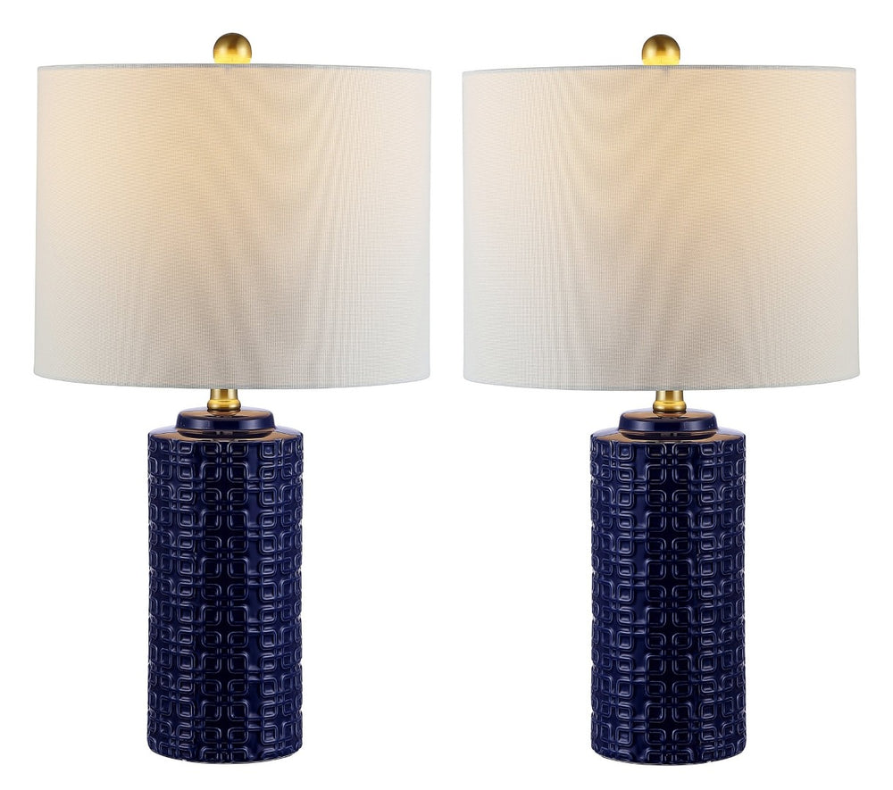 Safavieh ARTEF, Elegant Ceramic Table Lamp Set of 2 - 24-Inch Modern Design for Stylish Home Lighting Navy Blue TBL4338B-SET2