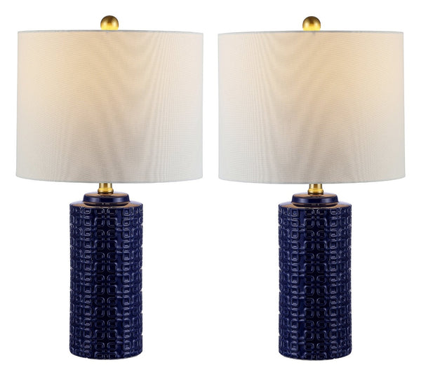 Safavieh ARTEF, Elegant Ceramic Table Lamp Set of 2 - 24-Inch Modern Design for Stylish Home Lighting Navy Blue TBL4338B-SET2
