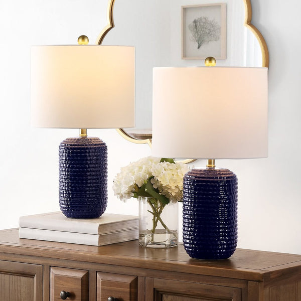 Safavieh JACE, Elegant 22-Inch Navy Blue Ceramic Table Lamp Set of 2 for Modern & Classic Home Décor TBL4342A-SET2