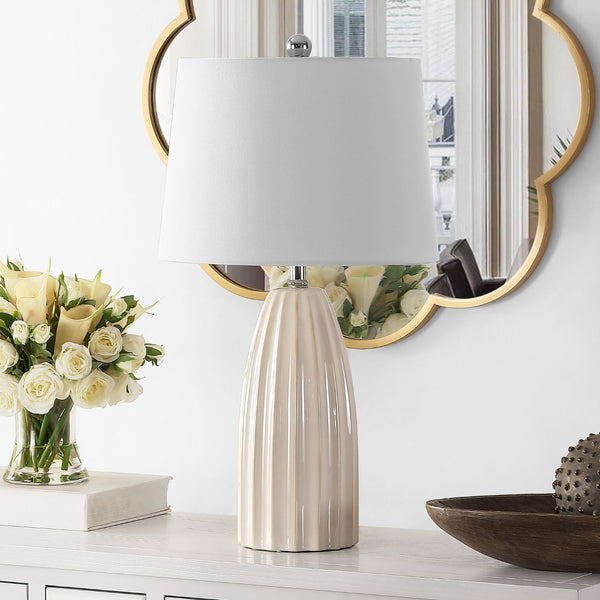 Safavieh KAYDEN, Elegant 25.5-Inch Ceramic Table Lamp for Chic Lighting in Modern and Classic Interiors Ivory TBL4343A