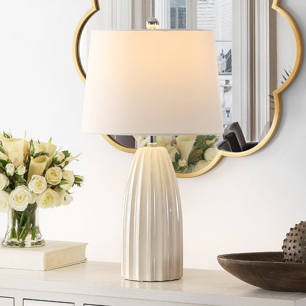 Safavieh KAYDEN, Elegant 25.5-Inch Ceramic Table Lamp for Chic Lighting in Modern and Classic Interiors Ivory TBL4343A