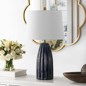 Safavieh KAYDEN, Elegant 25.5-Inch Ceramic Table Lamp for Chic Lighting in Modern and Classic Interiors Navy Blue TBL4343B