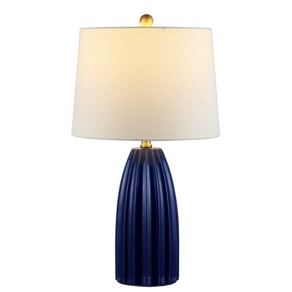 Safavieh KAYDEN, Elegant 25.5-Inch Ceramic Table Lamp for Chic Lighting in Modern and Classic Interiors Navy Blue TBL4343B