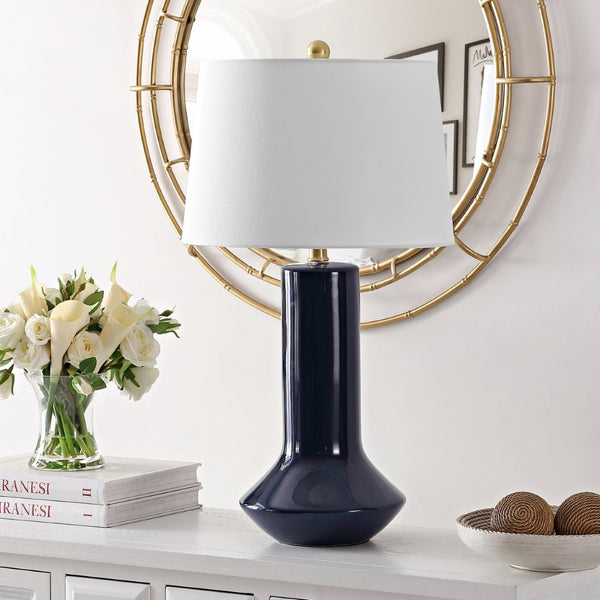 Safavieh WELLS, 28-Inch Navy Blue Ceramic Table Lamp - Elegant Design for Modern & Traditional Spaces TBL4349A