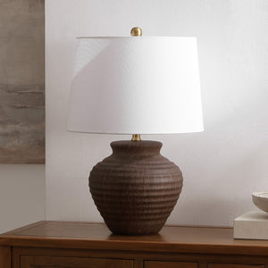 Safavieh Ledger, 22.5 Inch, Dark Brown, Ceramic Table Lamp White Shade Ceramic