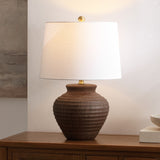 Safavieh Ledger, 22.5 Inch, Dark Brown, Ceramic Table Lamp White Shade Ceramic