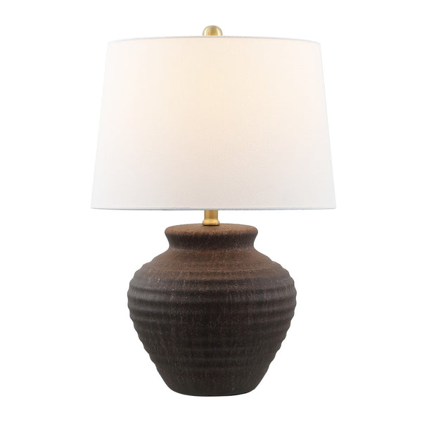 Safavieh Ledger, 22.5 Inch, Dark Brown, Ceramic Table Lamp White Shade Ceramic