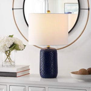 Safavieh HUXLEY, 22-Inch Navy Ceramic Table Lamp - Elegant Ambient Light for Modern and Classic Décor Styles TBL4354A-SET2