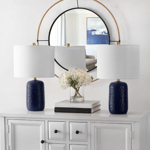 Safavieh HUXLEY, 22-Inch Navy Ceramic Table Lamp - Elegant Ambient Light for Modern and Classic Décor Styles TBL4354A-SET2