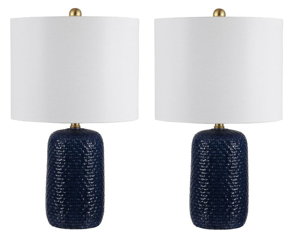 Safavieh HUXLEY, 22-Inch Navy Ceramic Table Lamp - Elegant Ambient Light for Modern and Classic Décor Styles TBL4354A-SET2