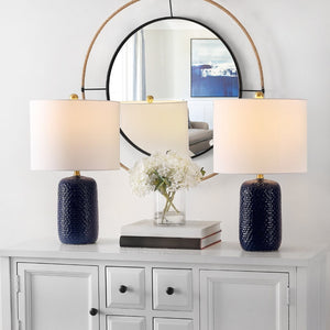 Safavieh HUXLEY, 22-Inch Navy Ceramic Table Lamp - Elegant Ambient Light for Modern and Classic Décor Styles TBL4354A-SET2