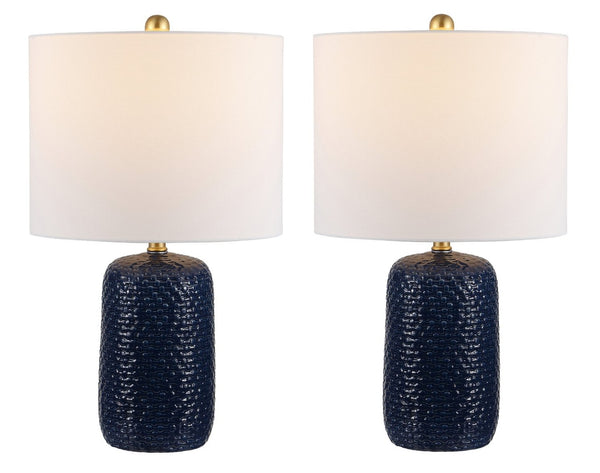 Safavieh HUXLEY, 22-Inch Navy Ceramic Table Lamp - Elegant Ambient Light for Modern and Classic Décor Styles TBL4354A-SET2