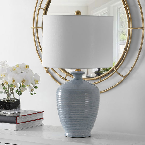 Safavieh HENRON, Elegant 26-Inch Blue Ceramic Table Lamp for Stylish Ambient Lighting in Any Room TBL4370A