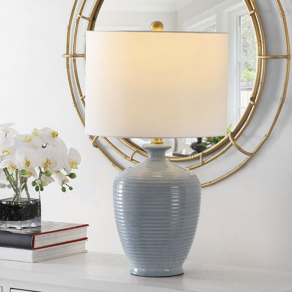 Safavieh HENRON, Elegant 26-Inch Blue Ceramic Table Lamp for Stylish Ambient Lighting in Any Room TBL4370A