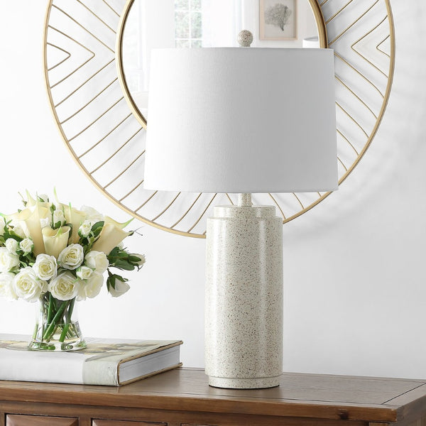 Safavieh SILLA, Elegant 25.5-Inch White/Grey Resin Table Lamp for Modern & Traditional Interiors, Warm Light TBL4371A