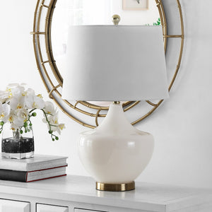 Safavieh DEMRA, 25-Inch White Glass Table Lamp - Elegant Minimalist Design for Any Room, Soft Ambient Glow TBL4382A