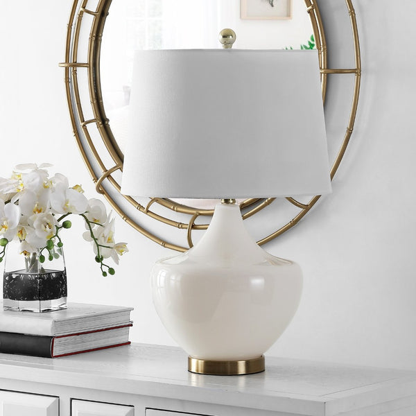 Safavieh DEMRA, 25-Inch White Glass Table Lamp - Elegant Minimalist Design for Any Room, Soft Ambient Glow TBL4382A