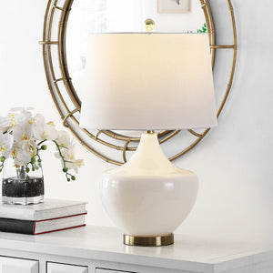 Safavieh DEMRA, 25-Inch White Glass Table Lamp - Elegant Minimalist Design for Any Room, Soft Ambient Glow TBL4382A