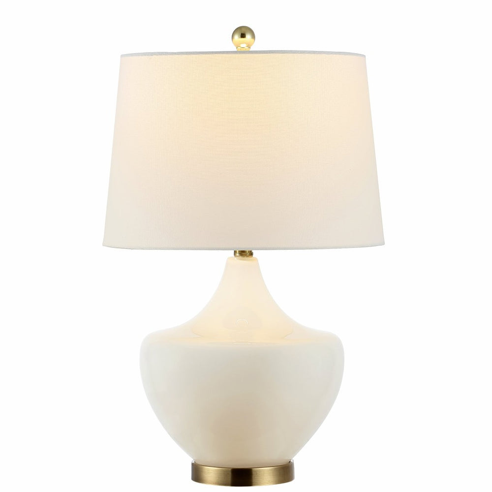 Safavieh DEMRA, 25-Inch White Glass Table Lamp - Elegant Minimalist Design for Any Room, Soft Ambient Glow TBL4382A