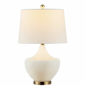 Safavieh DEMRA, 25-Inch White Glass Table Lamp - Elegant Minimalist Design for Any Room, Soft Ambient Glow TBL4382A
