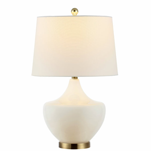 Safavieh DEMRA, 25-Inch White Glass Table Lamp - Elegant Minimalist Design for Any Room, Soft Ambient Glow TBL4382A